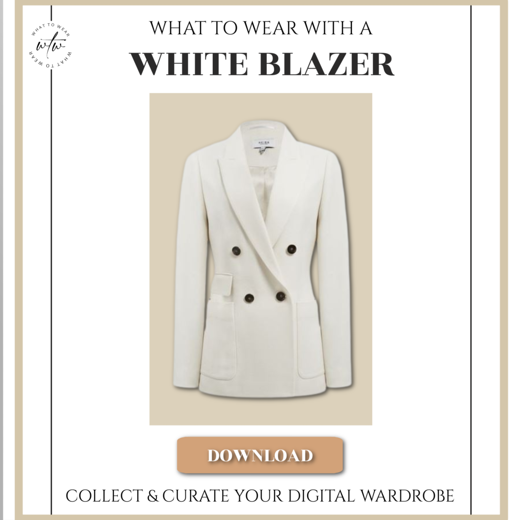 Digital wardrobe guide with 20 styling ideas with a white blazer