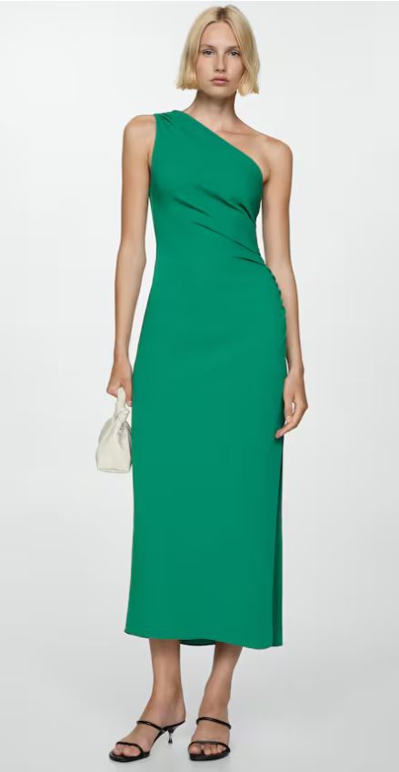 green maxi dress with black shoes