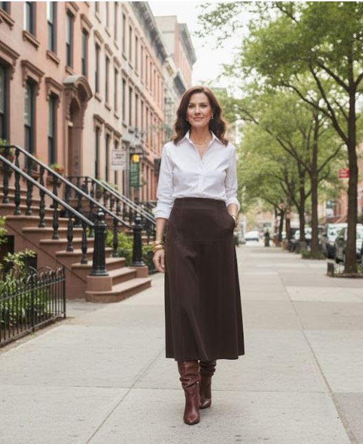 over 50 outfit with a white shirt